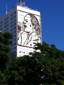Evita on the side of the building along Avenida 9 de Julio